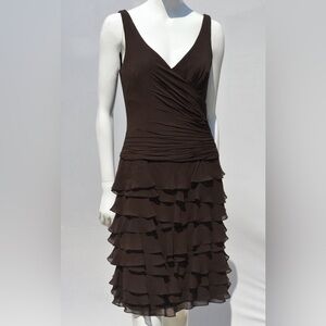 Kay, Unger brown, 100% silk midi cocktail party wedding dress size 2